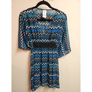 Perry Ellis Sheer Dress With Kimono Sleeves Cinched Waist SZ S